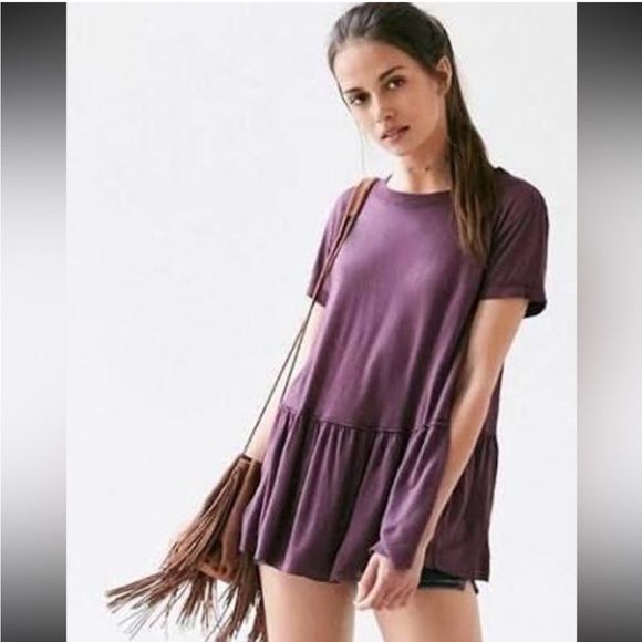 Urban Outfitters Tops - UO Truly Madly Deeply Women Peplum XS Top Babydoll Plum Purple Tunic Tee Shirt